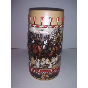 1986 Budweiser Holiday Christmas Beer Stein - Clydesdales w tassel trim B series